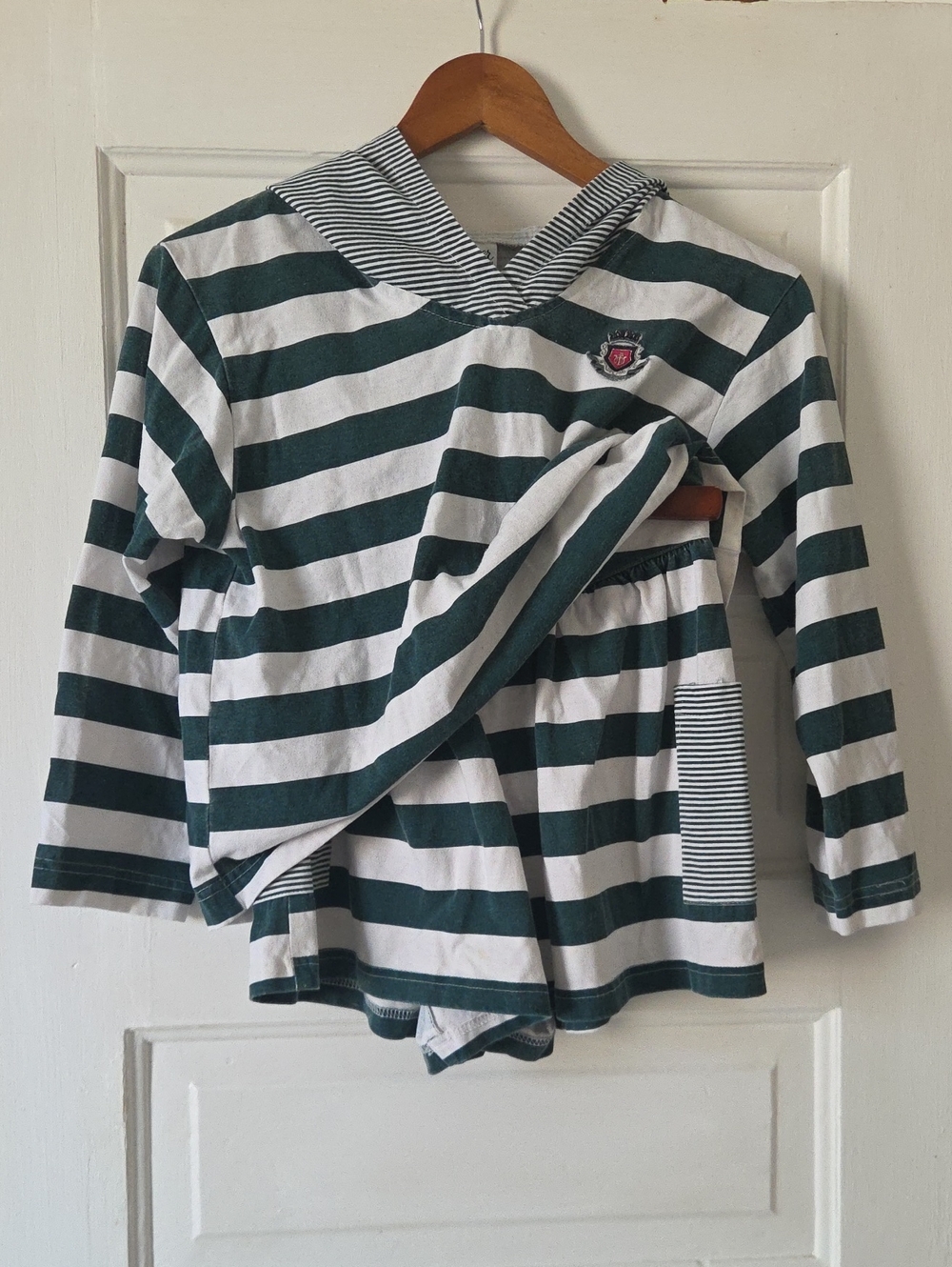 Amy Byer Green & White Striped Hooded Long-Sleeve Top